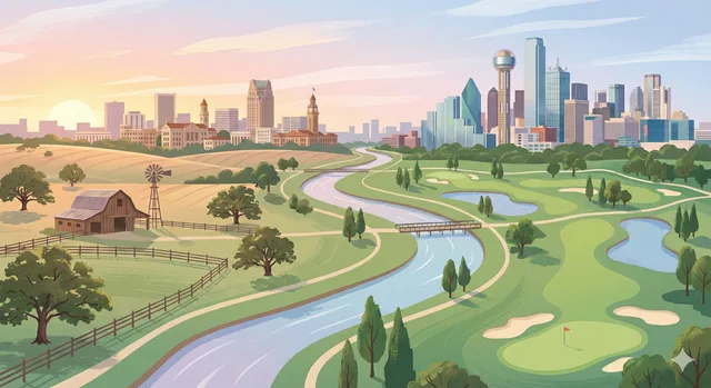 Aerial view of Dallas-Fort Worth metroplex neighborhoods and skyline