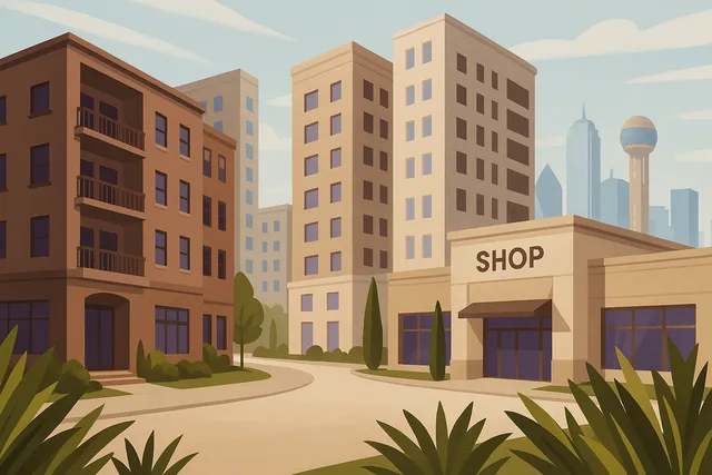 Dallas apartment buildings at sunset